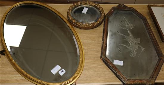 A 19th century Venetian intaglio engraved mirror and two other gilt mirrors